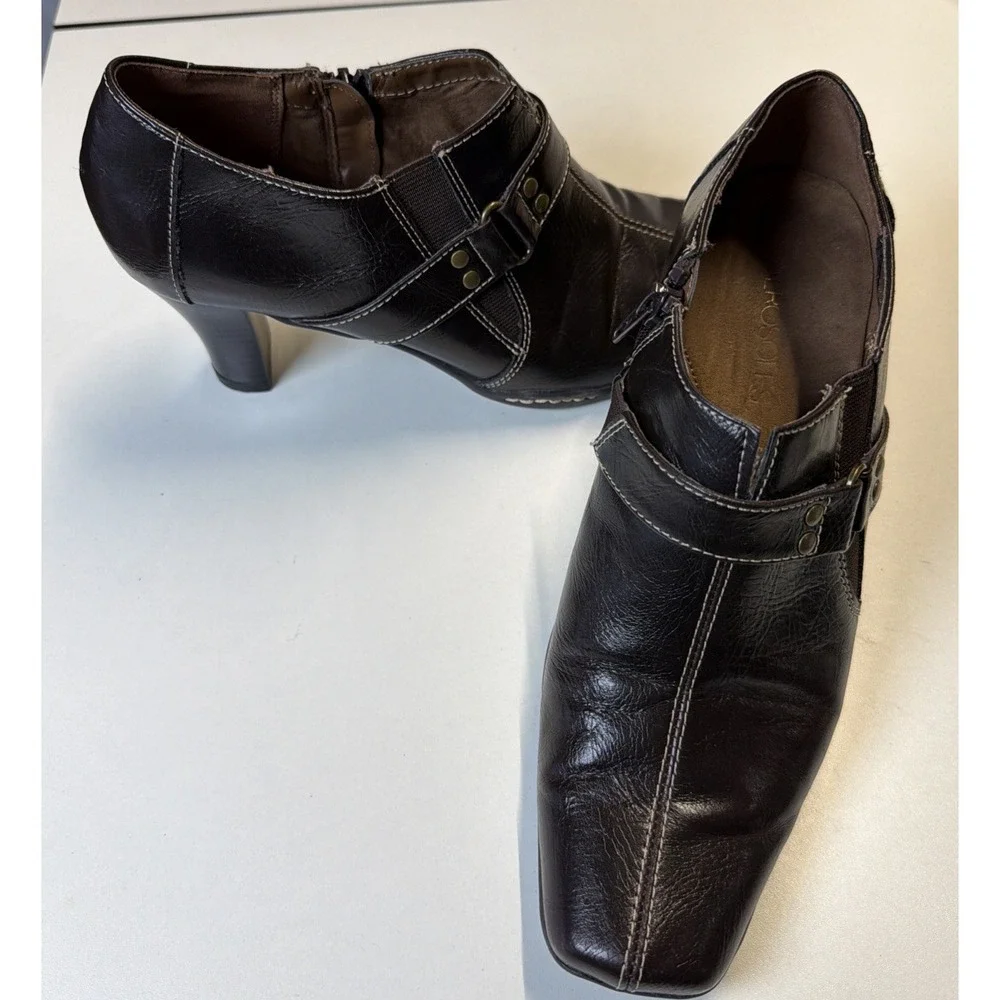 Aerosoles Women‎ Fascination Ankle Booties Brown Square Toe Sz 7.5